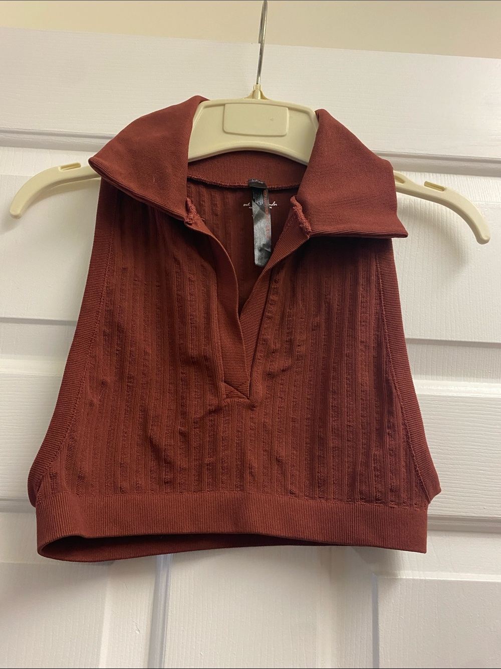 Urban Outfitters Ribbed Collared Crop Top - Rust